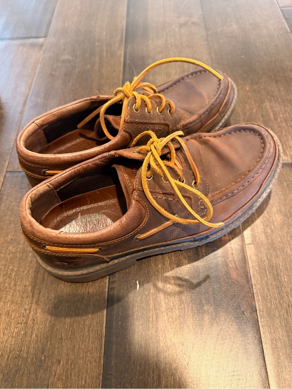 Men's Brown Leather Slip-On Boat Loafers with Tan Laces